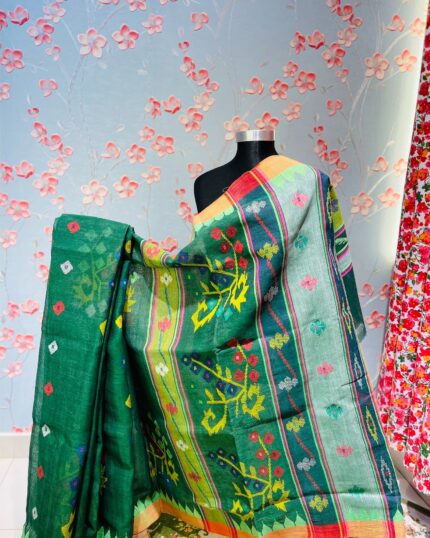 Floral Green Monipuri Saree